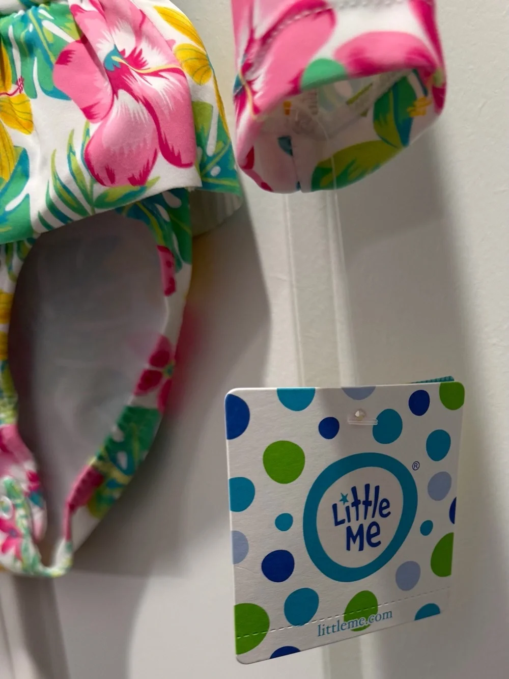 Little Me Pink Green Floral Long Sleeve UPF 50+ One-Piece Zip Snap Swimsuit 18 M